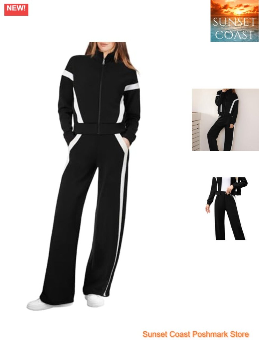 Women's 2 Piece Sweatsuit Set Full Zip Sweatshirt Wide Leg Sweatpants Tracksuit